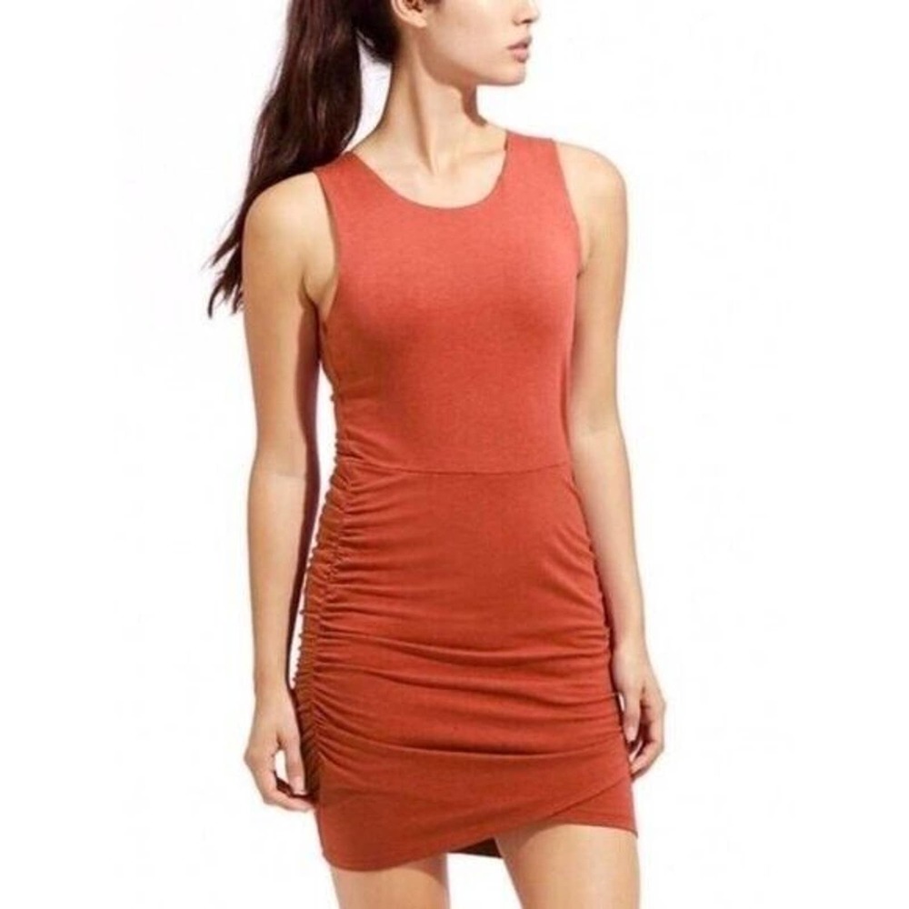 Athleta Rust Orange Sleeveless Ruched Mini Dress